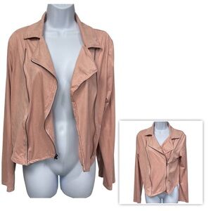Suede Jacket Blazer DANBEE Women Size L Full Zip Solf Pink Made in USA